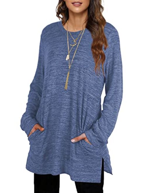 AUSELILY Long Sweatshirts for Women Side Split Womens Tunic Sweatshirts