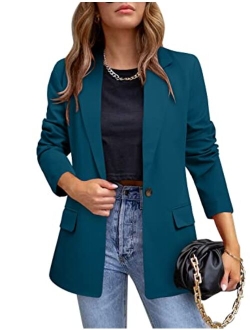 CRAZY GRID Womens Casual Blazer Jacket Pockets Long Sleeve Open Front Work Office Blazer Lapel Button Jacket