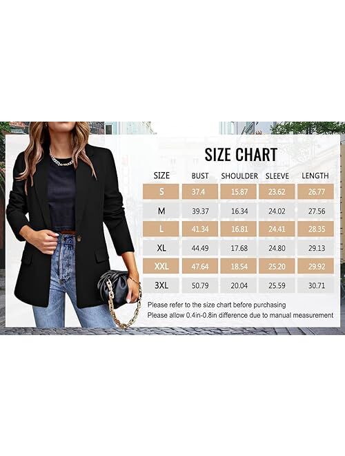 CRAZY GRID Womens Casual Blazer Jacket Pockets Long Sleeve Open Front Work Office Blazer Lapel Button Jacket