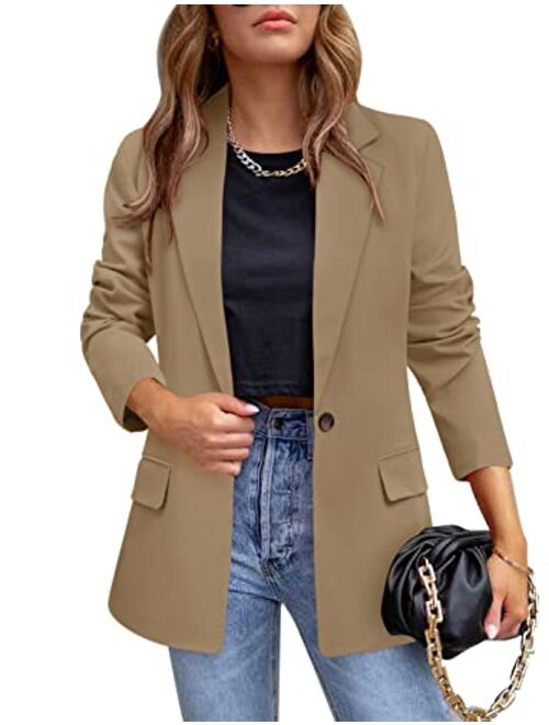 CRAZY GRID Womens Casual Blazer Jacket Pockets Long Sleeve Open Front Work Office Blazer Lapel Button Jacket