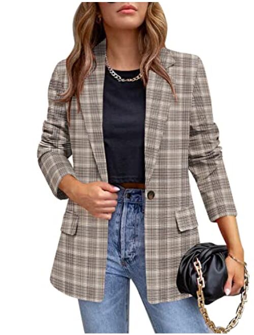 CRAZY GRID Womens Casual Blazer Jacket Pockets Long Sleeve Open Front Work Office Blazer Lapel Button Jacket