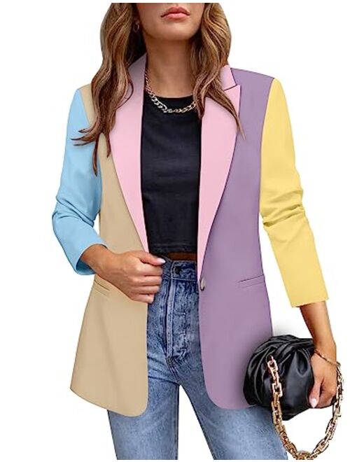 CRAZY GRID Womens Casual Blazer Jacket Pockets Long Sleeve Open Front Work Office Blazer Lapel Button Jacket