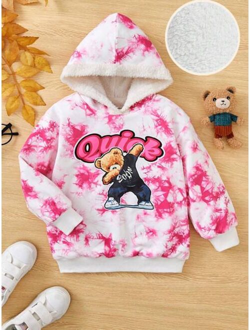 SHEIN Young Girl Tie Dye Cartoon Graphic Drop Shoulder Hoodie