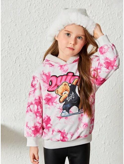 SHEIN Young Girl Tie Dye Cartoon Graphic Drop Shoulder Hoodie