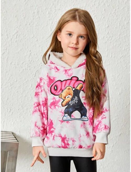 SHEIN Young Girl Tie Dye Cartoon Graphic Drop Shoulder Hoodie