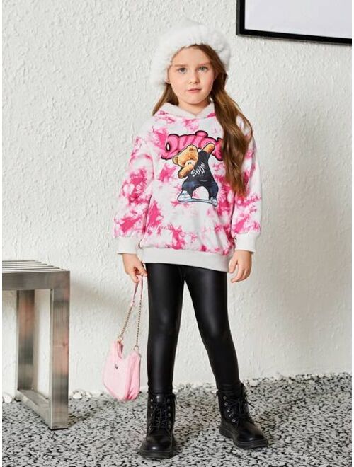 SHEIN Young Girl Tie Dye Cartoon Graphic Drop Shoulder Hoodie