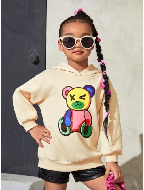 SHEIN Kids Cooltwn Toddler Girls Cartoon Graphic Drop Shoulder Thermal Hoodie