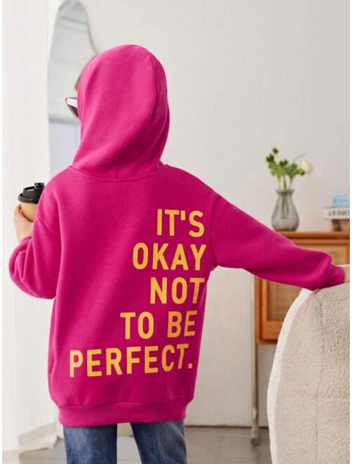 SHEIN Young Girl Slogan Graphic Drop Shoulder Hoodie