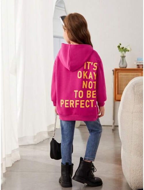 SHEIN Young Girl Slogan Graphic Drop Shoulder Hoodie