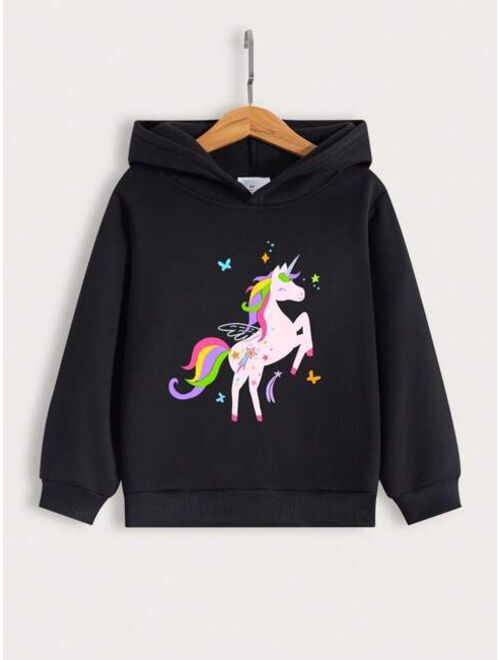 Young Girl Unicorn Print Thermal Hoodie