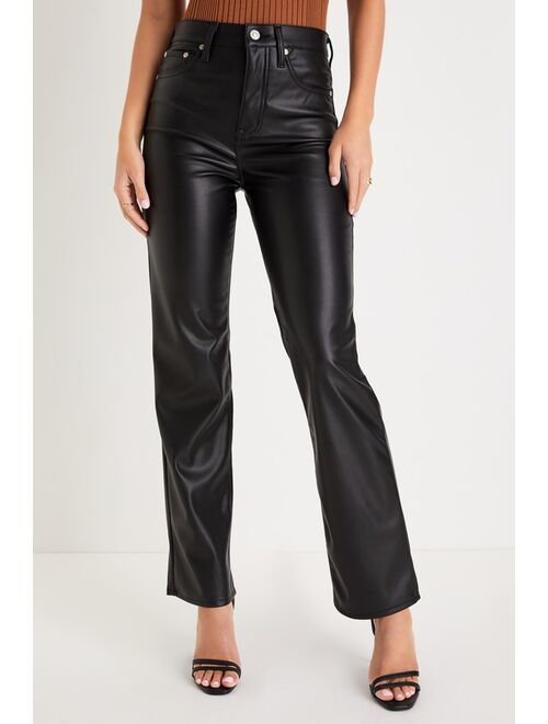 DAZE DENIM Sundaze Black Vegan Leather High Rise Straight Leg Pants