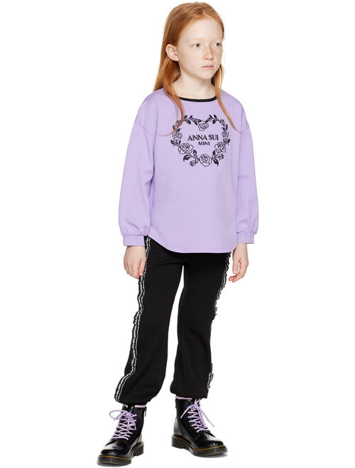 ANNA SUI MINI Kids Purple Embroidered Long Sleeve T-Shirt