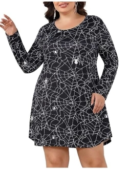 Aphratti Women's Long Sleeve Halloween Print Swing Short Dress Cute Costume Tunic Dresses for Parties