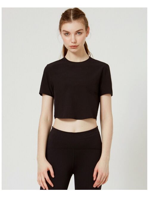 REBODY ACTIVE Echo Laser Cut Mesh Crop Tee for Women