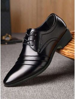 Shein Men Letter Decor Lace Up Derby Shoes, Business Office Black Dress Shoes