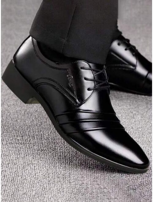 Shein Men Letter Decor Lace Up Derby Shoes, Business Office Black Dress Shoes