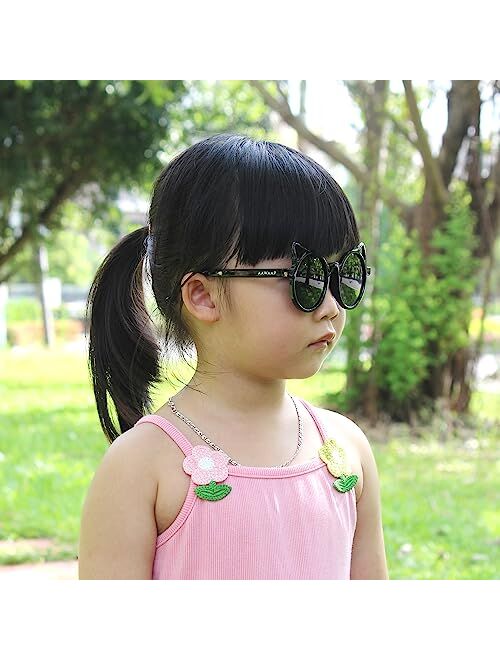 AAWAAP Kids Sunglasses Polarized UV Protection Round Shaped Cat Ears Toddler Sunglasses Age 2-10 Baby Girls Boys Party Favor