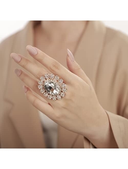 YERTTER Antique Gold Crystal Women Statement Ring Rhinestone Oval Ring Exaggerated Cocktail Ring Vintage Crystal Ring for Women Girls