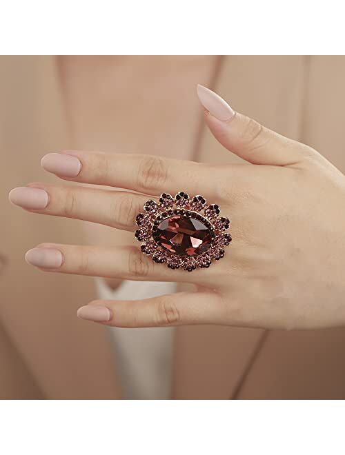 YERTTER Antique Gold Crystal Women Statement Ring Rhinestone Oval Ring Exaggerated Cocktail Ring Vintage Crystal Ring for Women Girls