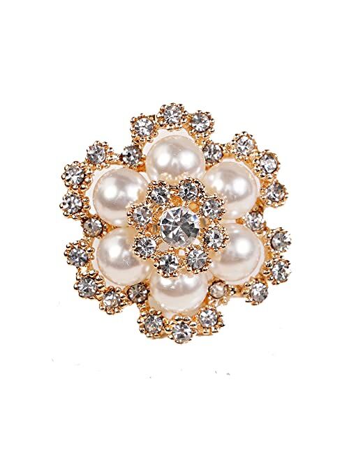 YERTTER Boho Gold Oversized Pearl Rhinestone Crystal Flower Ring Women Statement Ring Adjustable Ring Boho Pearl Ring Vintage Finger Knuckle Ring Gift for Women Girls