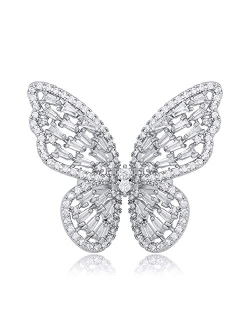 TKMIRA Butterfly Ring for Women Gold Adjustable Cubic Zirconia Ring Jewelry Sparkling Sterling Silver Open Statement Ring