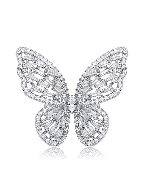 TKMIRA Butterfly Ring for Women Gold Adjustable Cubic Zirconia Ring Jewelry Sparkling Sterling Silver Open Statement Ring