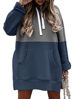 Syellowafter Women Oversized Hoodie Dress Pullover Winter Kangaroo Pocket Sweatshirt Fall Tops Casual Loungewear