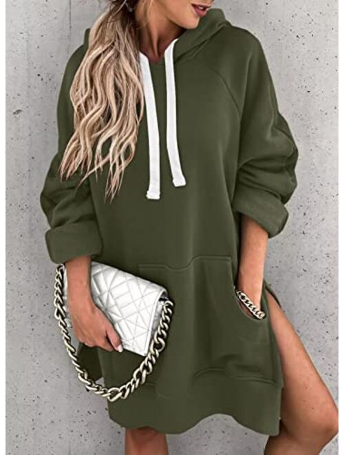 Syellowafter Women Oversized Hoodie Dress Pullover Winter Kangaroo Pocket Sweatshirt Fall Tops Casual Loungewear