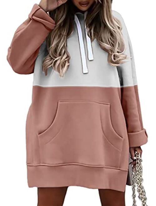 Syellowafter Women Oversized Hoodie Dress Pullover Winter Kangaroo Pocket Sweatshirt Fall Tops Casual Loungewear