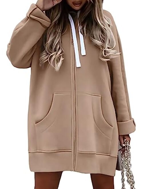 Syellowafter Women Oversized Hoodie Dress Pullover Winter Kangaroo Pocket Sweatshirt Fall Tops Casual Loungewear