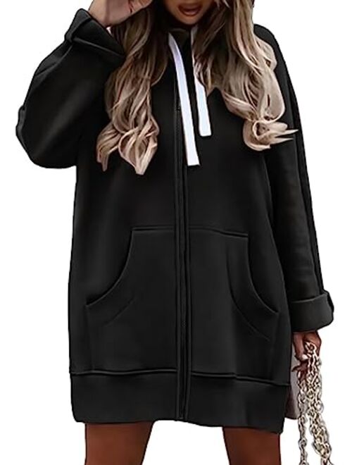 Syellowafter Women Oversized Hoodie Dress Pullover Winter Kangaroo Pocket Sweatshirt Fall Tops Casual Loungewear