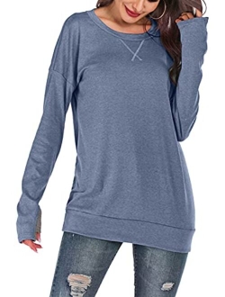 Mulisky Womens Long Sleeve Casual Pullover Tunic Tops Loose Sweatshirt with Thumb Hole