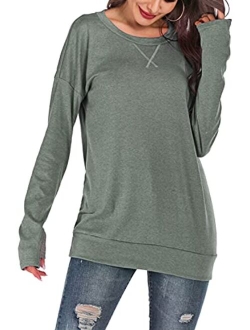 Mulisky Womens Long Sleeve Casual Pullover Tunic Tops Loose Sweatshirt with Thumb Hole