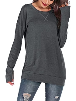 Mulisky Womens Long Sleeve Casual Pullover Tunic Tops Loose Sweatshirt with Thumb Hole