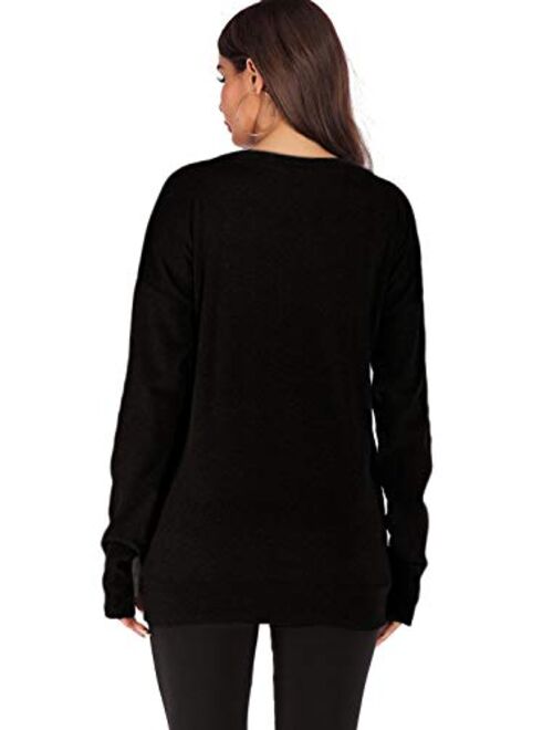 Mulisky Womens Long Sleeve Casual Pullover Tunic Tops Loose Sweatshirt with Thumb Hole