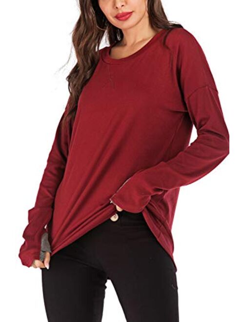 Mulisky Womens Long Sleeve Casual Pullover Tunic Tops Loose Sweatshirt with Thumb Hole