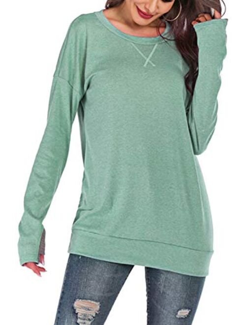 Mulisky Womens Long Sleeve Casual Pullover Tunic Tops Loose Sweatshirt with Thumb Hole