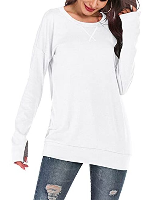 Mulisky Womens Long Sleeve Casual Pullover Tunic Tops Loose Sweatshirt with Thumb Hole