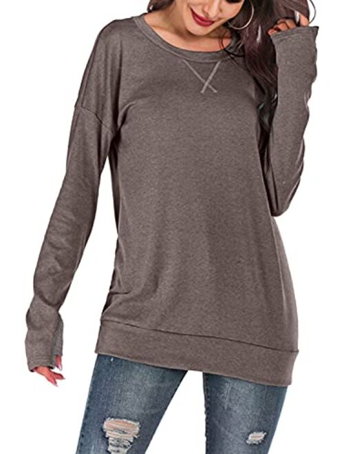 Mulisky Womens Long Sleeve Casual Pullover Tunic Tops Loose Sweatshirt with Thumb Hole