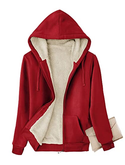 GEEK LIGHTING Hoodies for Women Sherpa Lined Winter Fleece Sweatshirt - Full Zip Up Thick