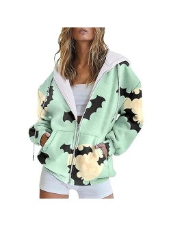 Huchpi Oversized Zip Up Hoodie Womens Long Sleeve Hoodie Sweatshirts Lightweight Pullover Tops Cotton Sweatshirt Dress