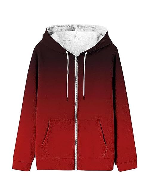 Huchpi Oversized Zip Up Hoodie Womens Long Sleeve Hoodie Sweatshirts Lightweight Pullover Tops Cotton Sweatshirt Dress