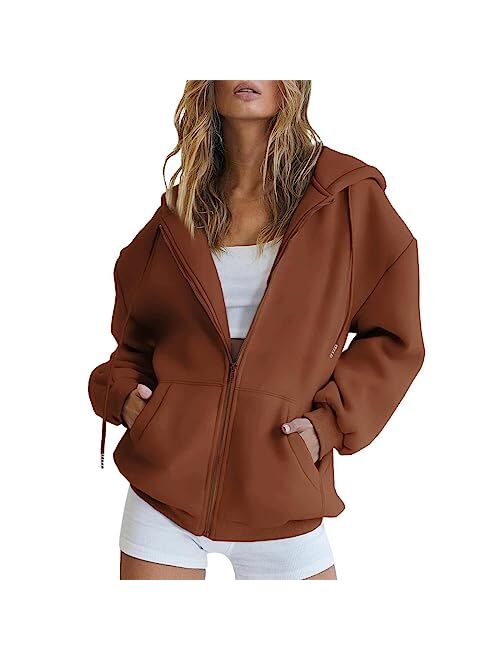 Huchpi Oversized Zip Up Hoodie Womens Long Sleeve Hoodie Sweatshirts Lightweight Pullover Tops Cotton Sweatshirt Dress