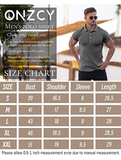 Onzcy Muscle Polo Shirts for Men Short Sleeve Slim Fit Golf Shirts for Men Casual Dry Fit T Shirts Ribbed Knit Bowling Shirts