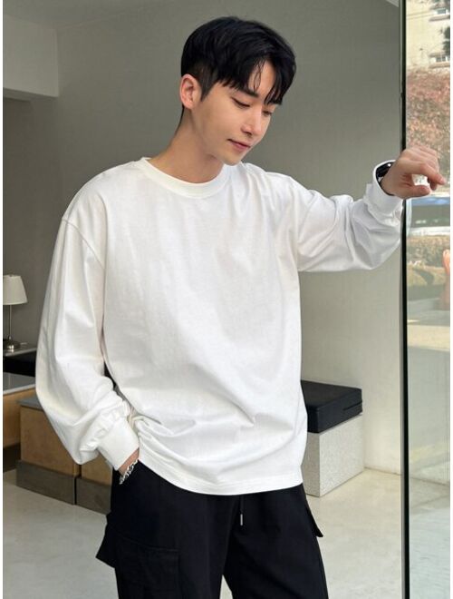 DAZY Men Cotton Solid Drop Shoulder Tee