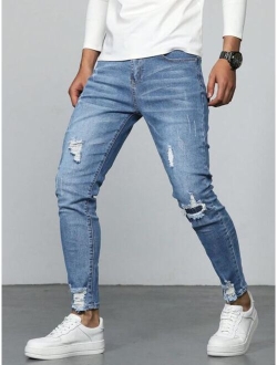 Manfinity LEGND Men Cotton Ripped Frayed Skinny Jeans