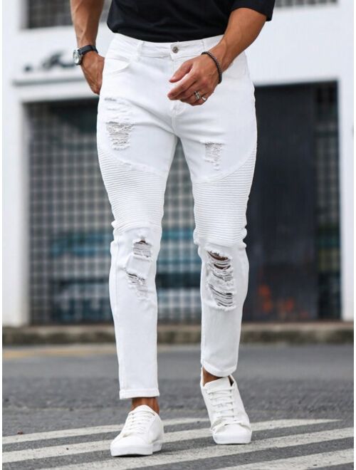 Buy Manfinity LEGND Men Ripped Frayed Skinny Jeans online