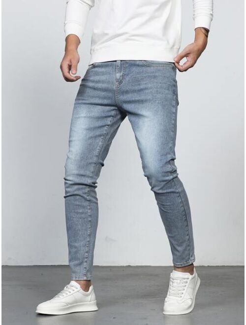 Shein Manfinity Homme Men Cotton Bleach Wash Skinny Jeans