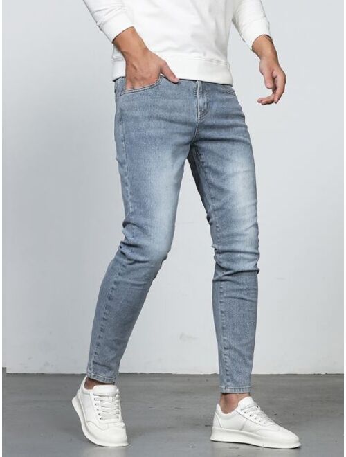 Shein Manfinity Homme Men Cotton Bleach Wash Skinny Jeans