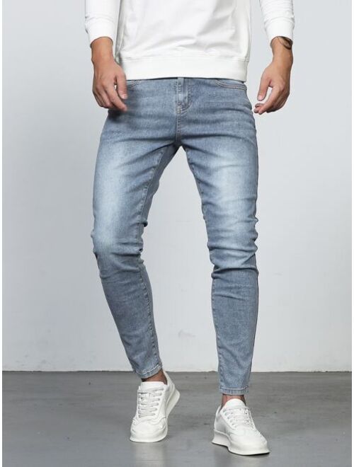 Shein Manfinity Homme Men Cotton Bleach Wash Skinny Jeans